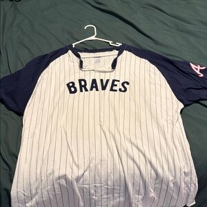 Majestic White and Navy Pinstripe Jersey